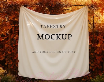 Tapestry Mockup Banner, Banner Mock-up, Canva Mockup for Print on Demand, Fall Wedding Tapestry Banner, Editable Tapestry Mock-up PNG