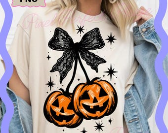 Cherries Pumpkin Png, Pumpkin Season Png, Fall Vibes Png, Fall Coquette Bow Png, Halloween Girly Png, Trendy Fall Png, Lace Bow Pumpkin Png