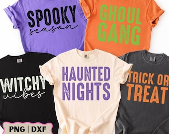 Halloween PNG Bundle, Retro Distressed Spooky Season Shirt Designs, Witchy Vibes, Trick or Treat, Haunted Nights, Ghoul Gang Png, Svg