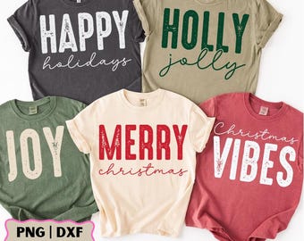 Jul PNG-paket, Preppy Retro Christmas PNG, Holly Jolly, Glädje, God Helg, Jul Svg, Högtidssublimering, Distressed Png