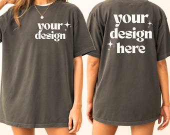 Comfort Colors C1717 Pepper Shirt CC Mockup C1717 Mockup Dark Grey Mockup Charcoal Pepper Shirt Mockup Oversized Shirt Front and Back Mockup