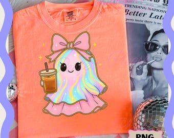 Iridescent Ghost Pumpkin Png, Coquette Halloween Design, Girly Halloween Png, Pumpkin Spice Png, Iridescent Ghost Coffee Png, Cute Ghost Png