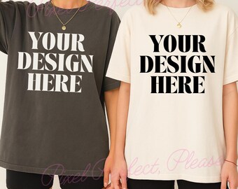 Couple Comfort Colors C1717 Mockup Pepper and Ivory Shirt Gildan 5000 Couple Mockup Bach Trip Shirts Mockup Bachelorette Shirt Mockup