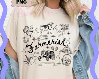Farmerish Png, Coquette Farmer Png Design, Farmer Doodle Design, Hand Drawn Farmerish Png, Doodle Art Chicken Farm Fresh Eggs Png