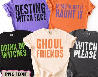 Halloween PNG Bundle, Retro Distressed Funny Witch Shirt Designs, Witch Please, Resting Witch Face, Drink Up Witches, Ghoul Friends Png, Svg