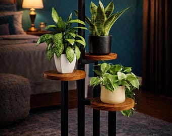 5-Tier Corner Plant Stand – Metal & Wood Indoor Display Shelf