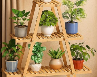 3-Tier Bamboo Plant Stand: Holds 8 Potted Flowers