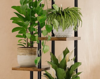 4-Tier Corner Plant Stand, Metal & Wood, Indoor Outdoor