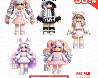 Roblox Girls Clipart, Cute Stickers, PNG Files (Digital Download)