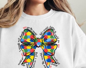 Puzzle Bow Design Autism Awareness Sweatshirt, Spread Love and Understanding Sweater
