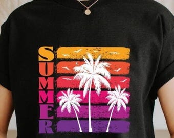 Retro Palm Tree Graphic Tee - Sunset Beach Shirt