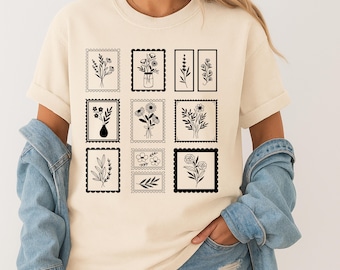 Botanical T-Shirt, Minimalist Nature Lover Tee, Retro Floral Stamp Comfort Colors® Shirt