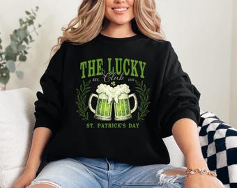 St Patricks Day Sweatshirt, Lucky Club Irish Beer Design