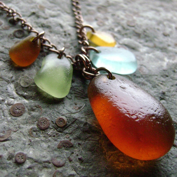 Reserved for Mary Beth... Genuine Beach Sea Glass Necklace - Colors of Autumn - Seaglass Jewelry