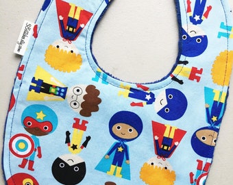 Superhero Baby Bib with Snap, Baby Boy Bib, Baby Shower Gift for Baby Boy, Baby Gift