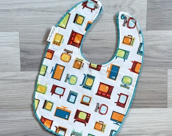 Retro Televisions Baby Bib, Baby Bib Boy, Girl Baby Bib, Baby Shower Gift, Gender Neutral Baby Bib