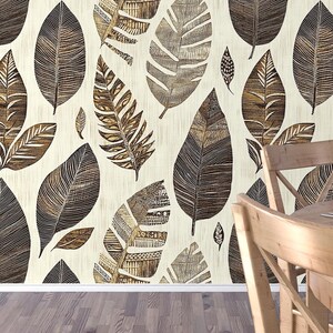 Botanical Wallpaper, Vintage Tropical Leaf Peel and Stick Wallpaper, Soft Leaf Pattern Wallpaper, Soft Botanical Floral Wall Mural