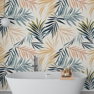 Botanical Wallpaper, Vintage Tropical Leaf Peel and Stick Wallpaper, Soft Leaf Pattern Wallpaper, Soft Botanical Floral Wall Mural