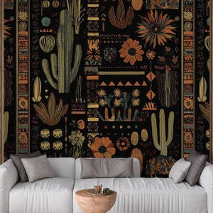 Carta da parati Cactus, carta da parati scura Peel and Stick, carta da parati Vintage, carta da parati Scandinava, murale retrò, carta da parati Boho