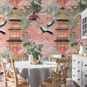 Wallpaper With Birds And Flowers, Vintage Chinoiserie Peel And Stick Wallpaper With Birds