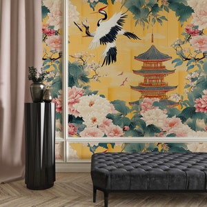 Wallpaper With Birds And Flowers, Vintage Chinoiserie Peel And Stick Wallpaper With Birds