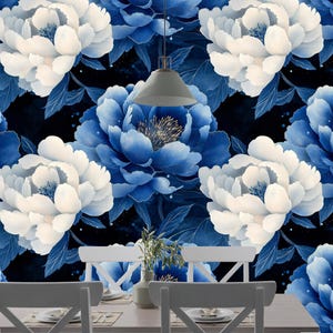 Dark Floral Wallpaper, Peony Peel and Stick Wallpaper, Botanical Wall Mural, Large Peony Art Wallpaper, Vintage Mural
