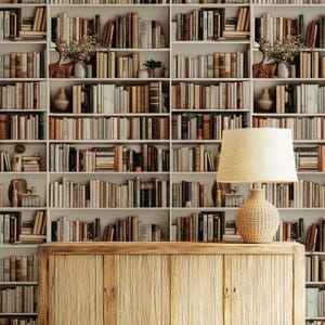 Library Bookshelves Peel & Stick Wallpaper, Vintage Book Pattern Removable Wall Decal, Retro Print Self Adhesive Peel and Stick Wall Mural