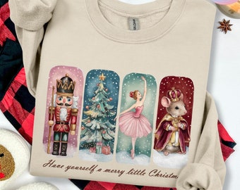 Retro Nussknacker Sweatshirt, Urlaub Shirt mit Rundhalsausschnitt | Weihnachten Vintage Geschenk | Pastellfarbener Weihnachtsballett-Pullover für Erwachsene, Jugendliche und Kinder