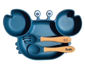 Set repas Personnalisé Silicone / Cadeau de naissance anniversaire enfant bébé/ Kit repas assiette ventouse
