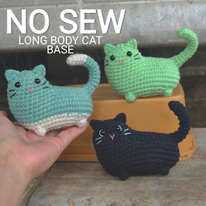 No sew to low sew cute long body cat crochet pattern, cute cat crochet pattern amigurumi, crochet cat ornaments