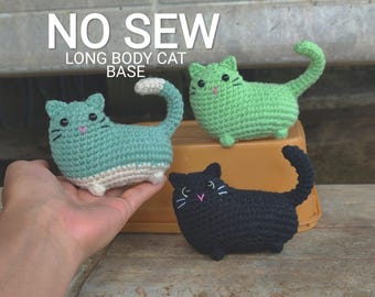 No Sew Long Body Cat Crochet Pattern: Amigurumi Ornaments (Digital Download)
