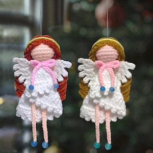 crochet christmas angel ornaments pattern, amigurumi angel pattern crochet baby shower gift holiday decor cute angel crochet baptism gifts