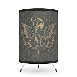 Whimsigoth dragon bedside lamp | dragon book nook table lamp | gothic chainmail desk accent | medieval decor dungeon master gift