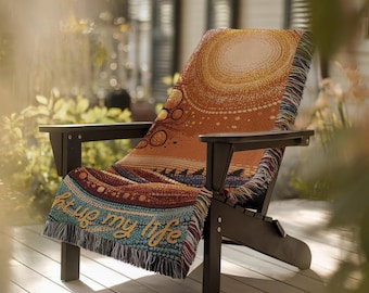 Porch “you light up my life” woven throw | keepsake sofa blanket accent gift | tapestry wall hanging | woven wall hanging | porch decor