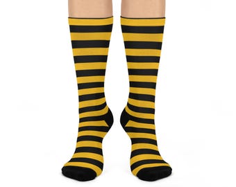 Meias acolchoadas listradas em preto e amarelo | Calçados confortáveis e confortáveis | Perfeitos para uso diário, presentes e passeios casuais