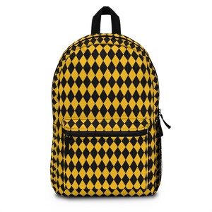 Sac à dos élégant noir et or à motif de losanges, cartable, sac à dos tendance, cadeau pour étudiants, compagnon de voyage