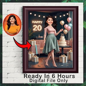 Caricatura de cumpleaños número 20, día especial, foto a caricatura, regalo de cumpleaños para niñas, damas, mujeres, hombres, niños, caballeros, caricatura de foto