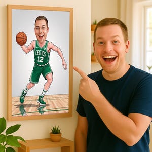 Custom Portrait Cartoon Caricature, Basketball Player Cartoon Portrait, Gift for Basketball Player, Basketball Caricature, Sport Cartoon