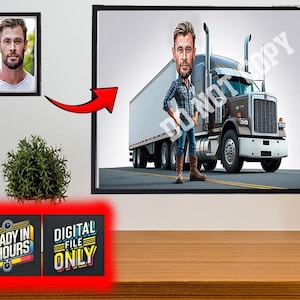 Personalized Truck Driver Cartoon Portrait, Custom Truck Driver Caricature Drawing from Photo, Funny Truck Driver, Gift for Truck Driver