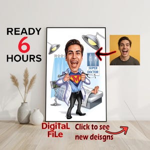 Personalisiertes Super Doktor Cartoon Portrait, benutzerdefinierte Doktor Karikatur, Doktor Geschenk, lustiges Doktor Cartoon Portrait, Doktor Karikatur Foto