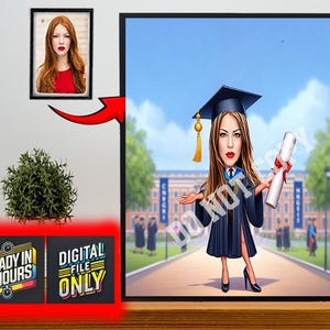 Custom Graduation Cartoon Portrait, Graduation Portrait, Graduation Gift, Graduation Cartoon, Graduation Caricature, Caricature from Photo