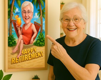 Custom Retirement Caricature Portrait, Funny Farewell Cartoon Illustration (Digital Download)