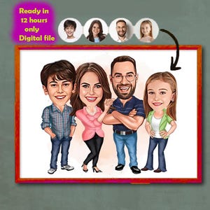 Ritratto di famiglia personalizzato, ritratto di famiglia, regalo per la famiglia, caricatura di famiglia, caricatura da foto, caricatura di famiglia di 5 persone, cartone animato