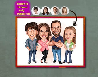 Custom Caricature Portrait from Photo | Personalized Digital Drawing | Funny Gift for Couples, Friends, Pets, Family | Printable Art