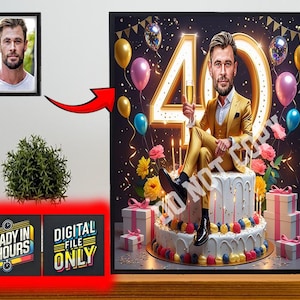 Custom 40th Man Cartoon Portrait | Karikatur zum 40. Geburtstag | Geburtstag Cartoon | Personalisierte Geburtstagsgeschenk | Geburtstag des Mannes | Lustiges Geschenk