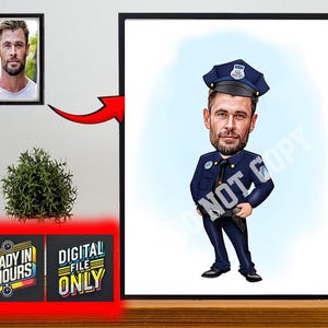 Personalized Police Cartoon Portrait, Custom Police Caricature Drawing from Photo, Funny Police Caricature, Gift for Police