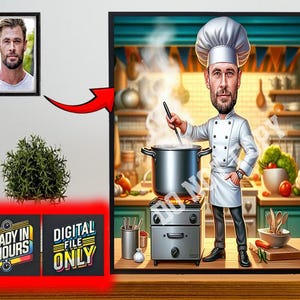 Custom Male Chef Cartoon Portrait, Chef Caricature, Gift for Chef , Chef Cartoon, Funny Chef Gift, Custom Caricature from Photo, Chef Gift