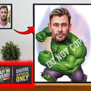 Personalisiertes Superheld-Karikaturporträt, kundenspezifische Superheld-Karikaturzeichnung vom Foto, lustige Superheld-Karikatur, Geschenk für ihn