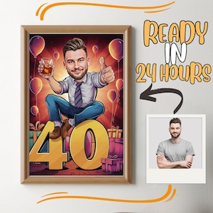 40e verjaardag, karikatuur speciale dag, foto naar cartoon, verjaardagscadeau voor meisjes, dames, vrouwen, mannen, jongens, herenkarikatuur van foto
