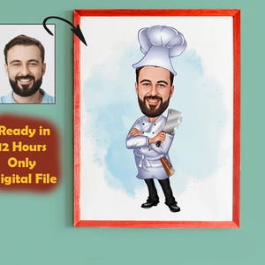 Custom Male Chef Cartoon Portrait, Chef Caricature, Gift for Chef , Chef Cartoon, Funny Chef Gift, Custom Caricature from Photo, Chef Gift